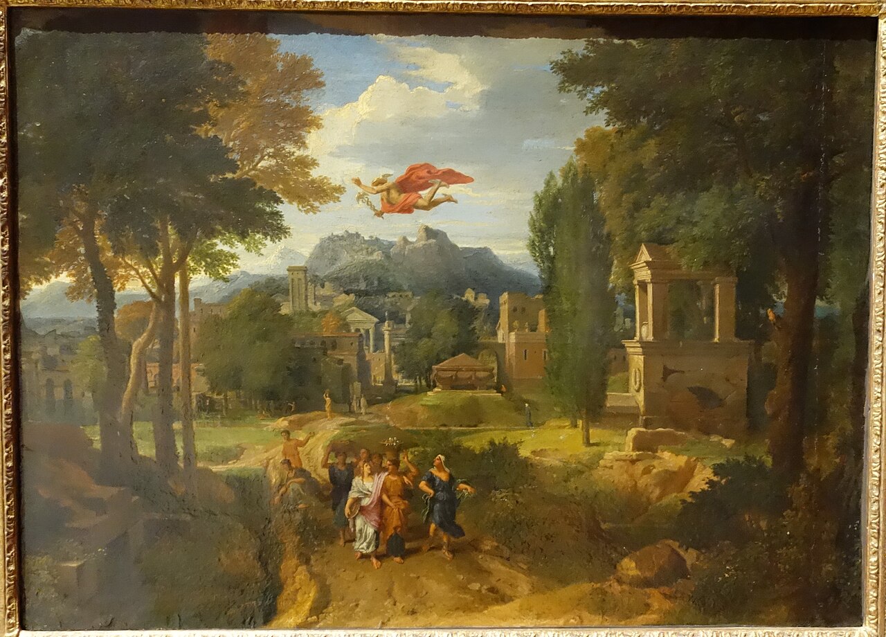 Antique landscape with Hermes and Herse by Francisque Millet