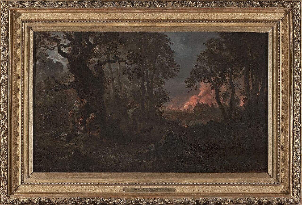 A village on fire. by Franciszek Kostrzewski