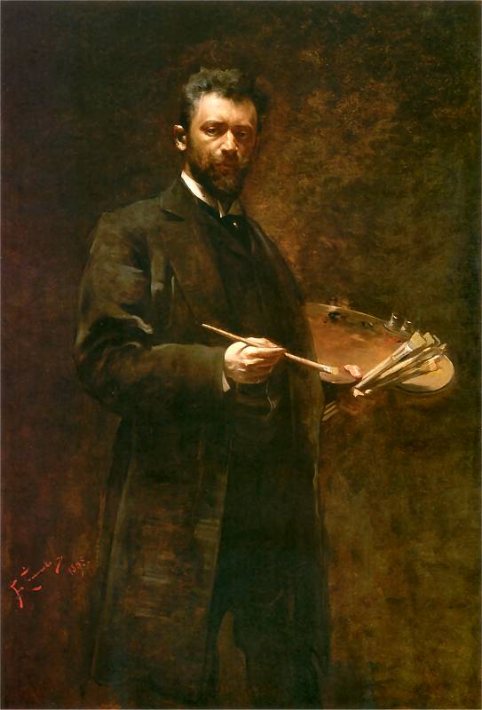 Self-portrait with a palette. by Franciszek Żmurko
