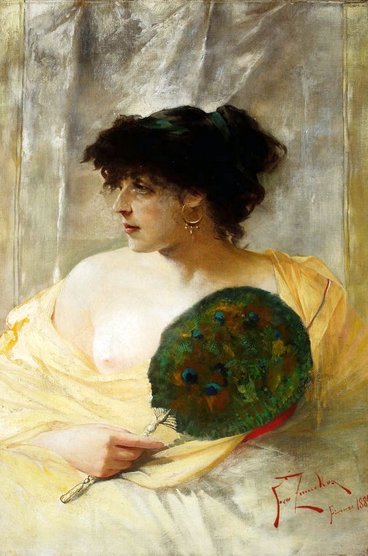 Woman with a Fan. by Franciszek Żmurko