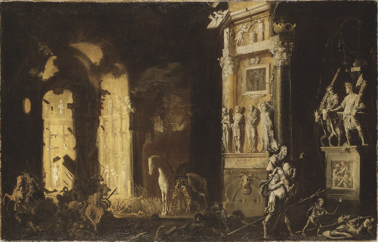 The Burning of Troy with the Flight of Aeneas and Anchises by François de Nomé