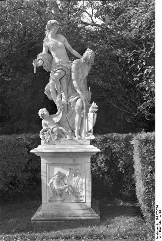 Earth or Ceres teaches Triptolemos how to plow - Park Sanssouci, French rondel by François Gaspard Adam