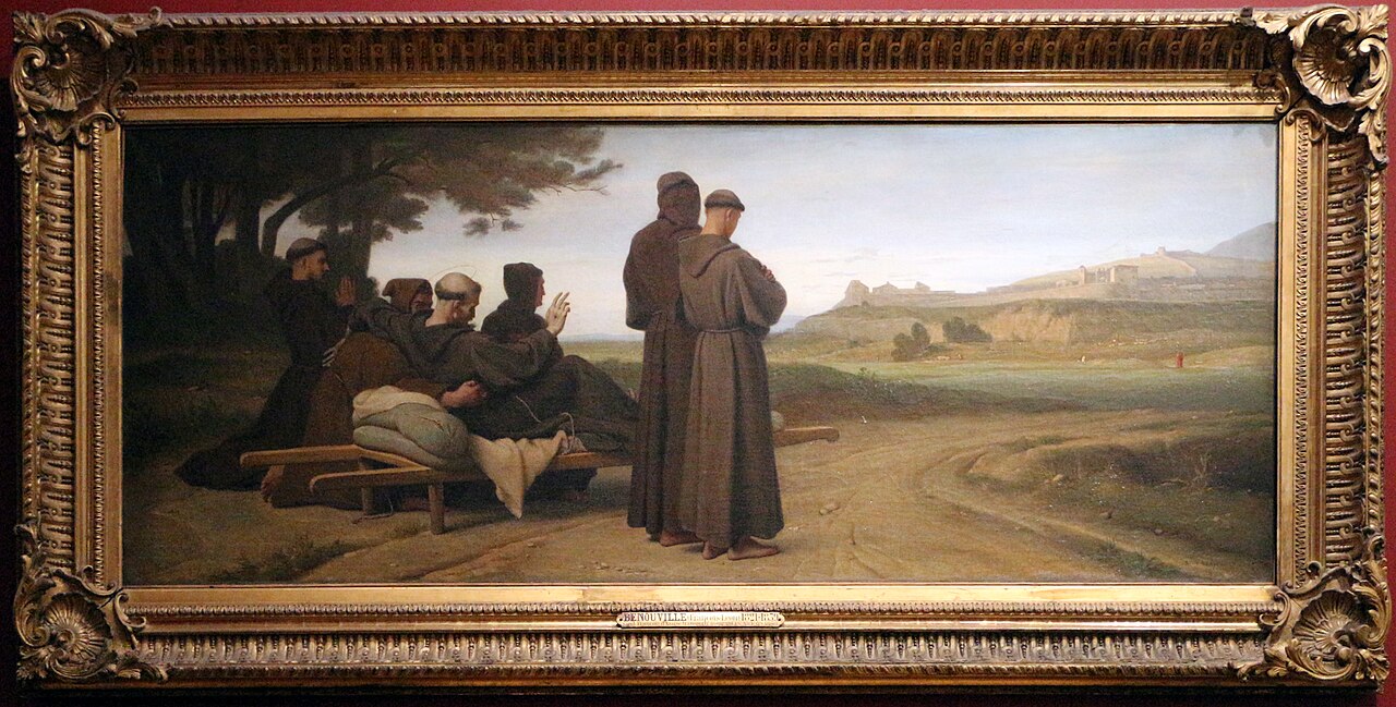 Saint Francois d'Assise, transporté mourant à Sainte-Marie-des-Anges, bénit la ville d'Assise by François-Léon Benouville