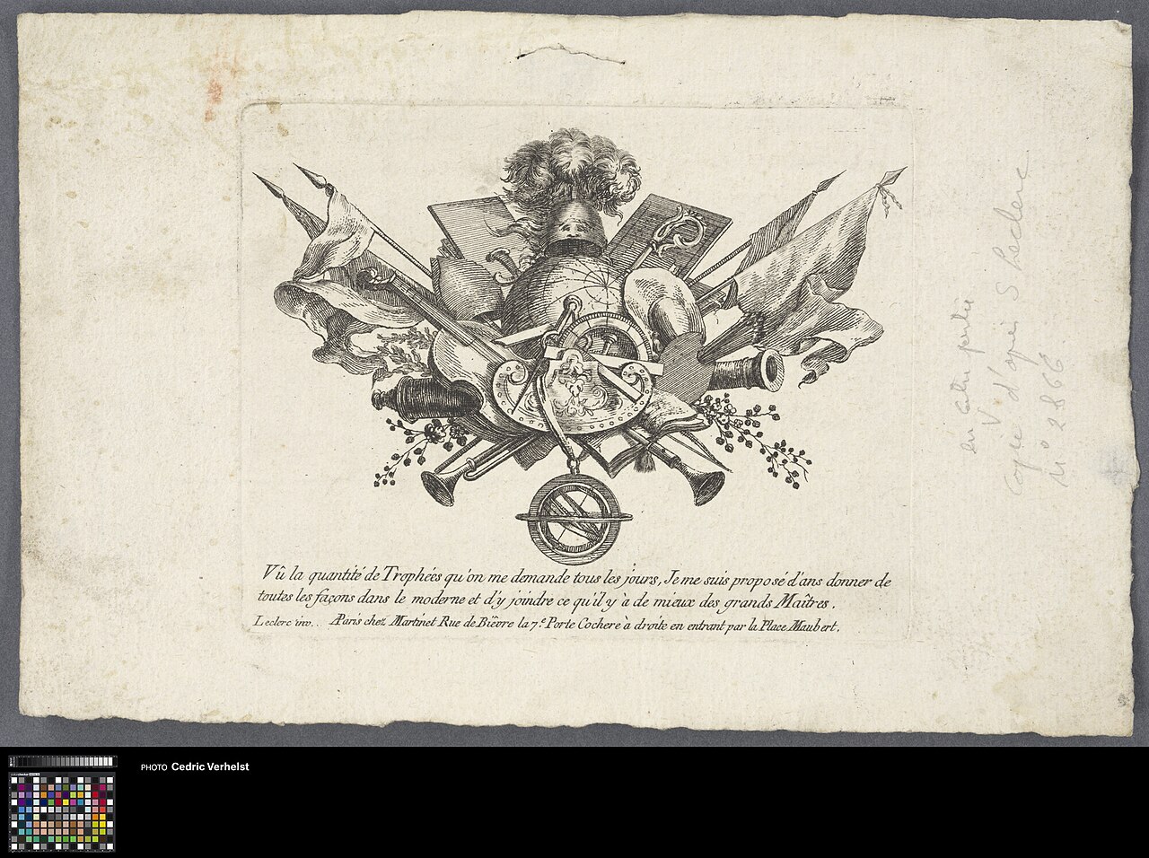 Ornament with symbols of the liberal arts and armaments by François-Nicolas Martinet