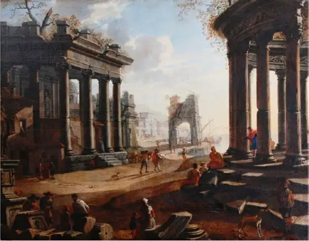 Harbour with ancient architecture by Frans Geffels