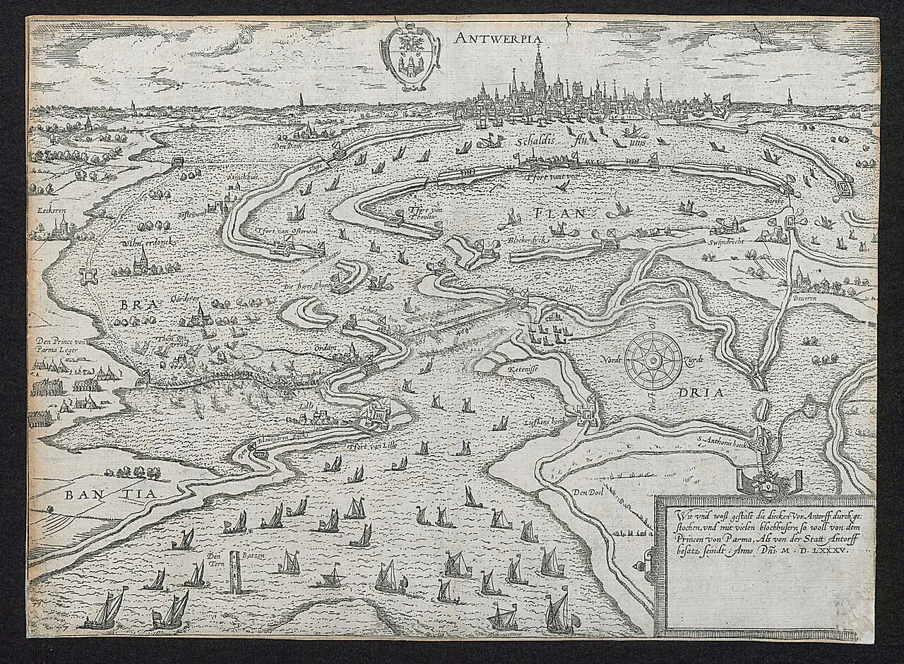 De dijken voor Antwerpen doorstoken, 1585 by Frans Hogenberg