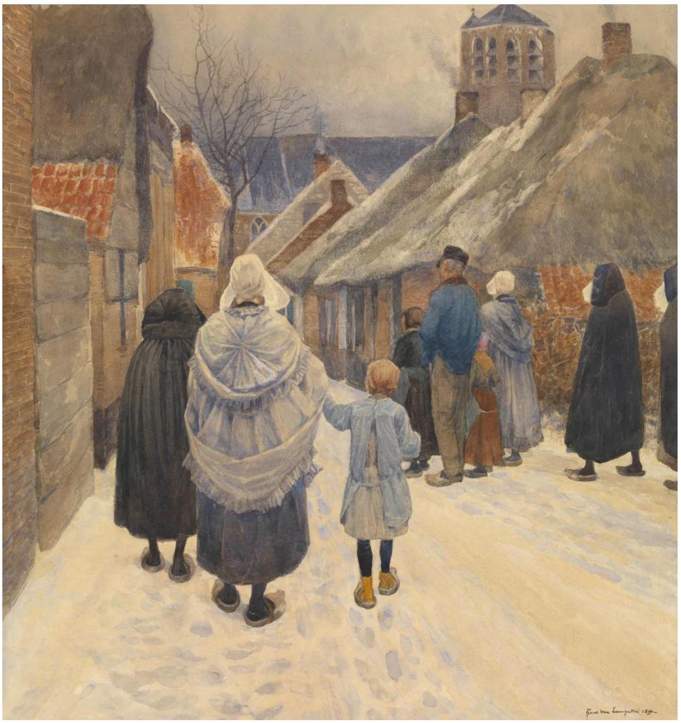 Sunday morning in winter by Frans van Leemputten