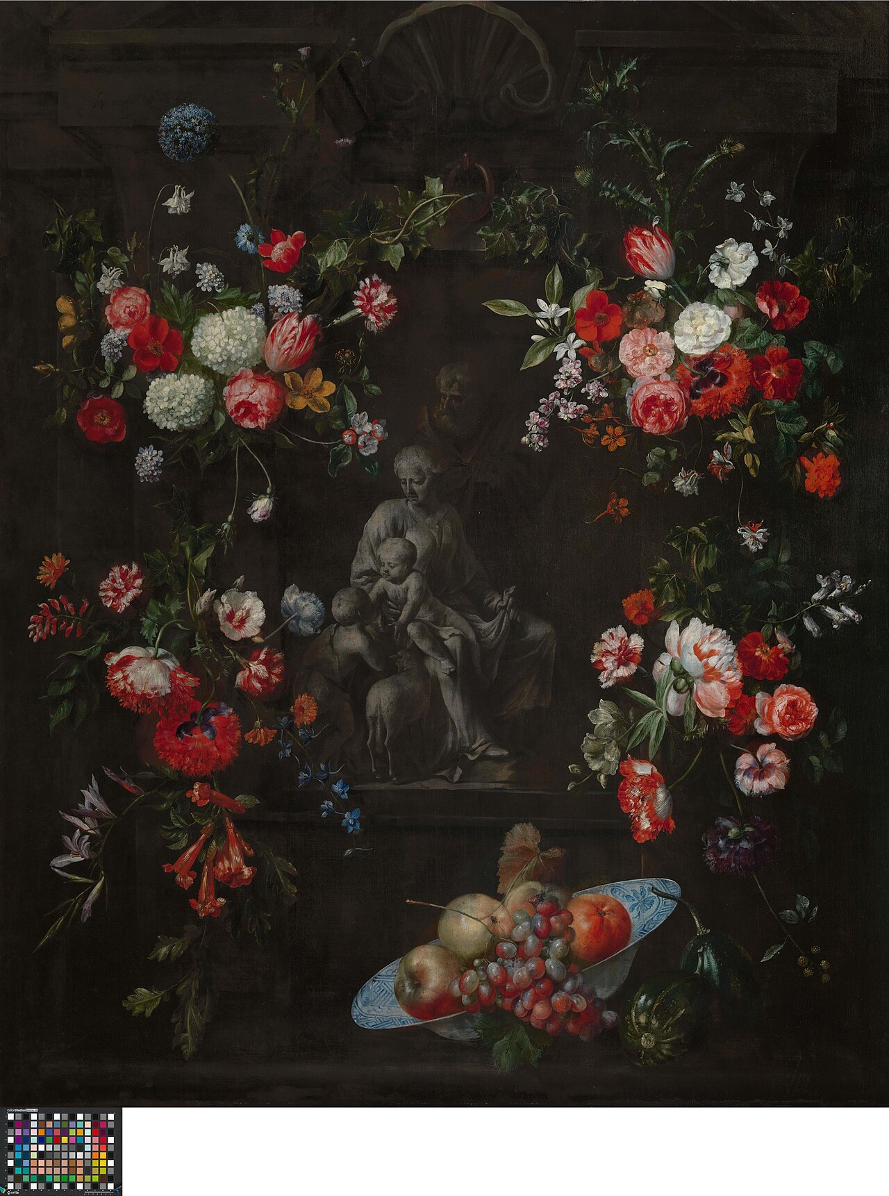 Garland as a frame around The Holy Family by Frans Ykens