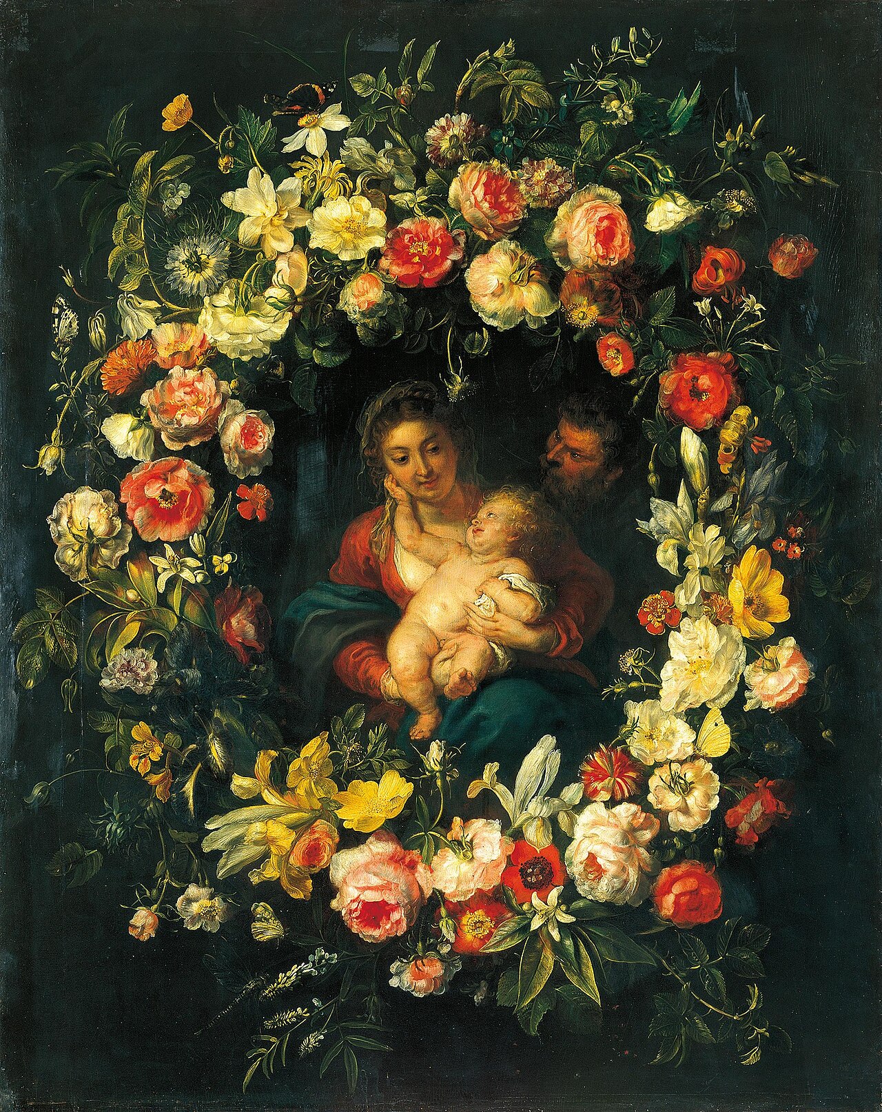 Holy Family in a Wreath of Flowers by Frans Ykens