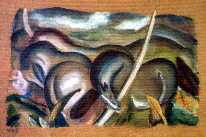 Horses in landscape by Franz Marc