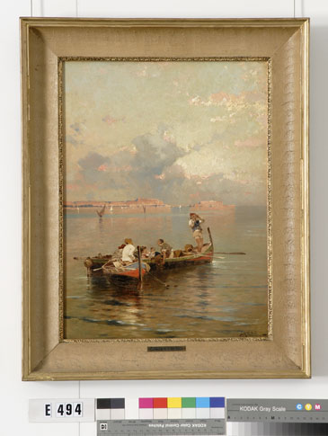 Two rowboats with Italian fishermen by Franz Richard Unterberger