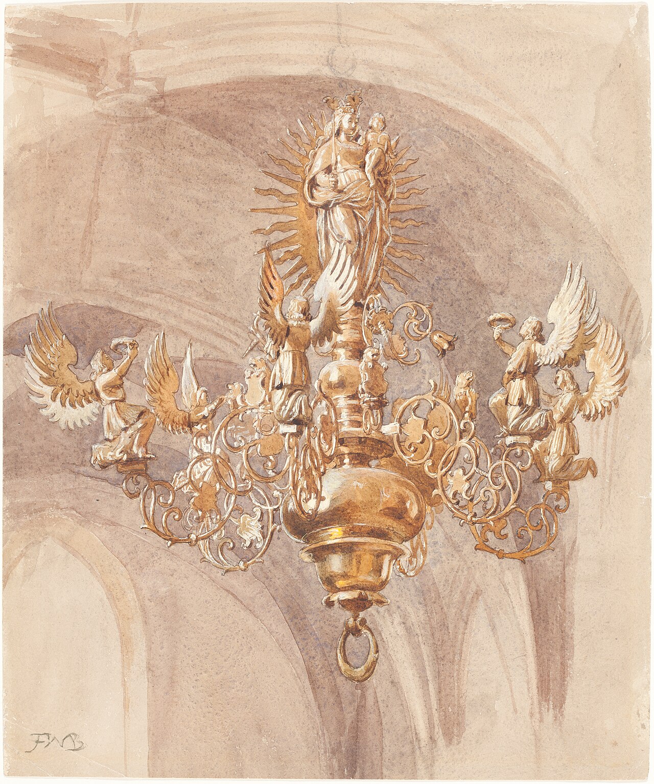 A Chandelier with the Virgin Mary Holding the Christ Child by Frederic William Burton