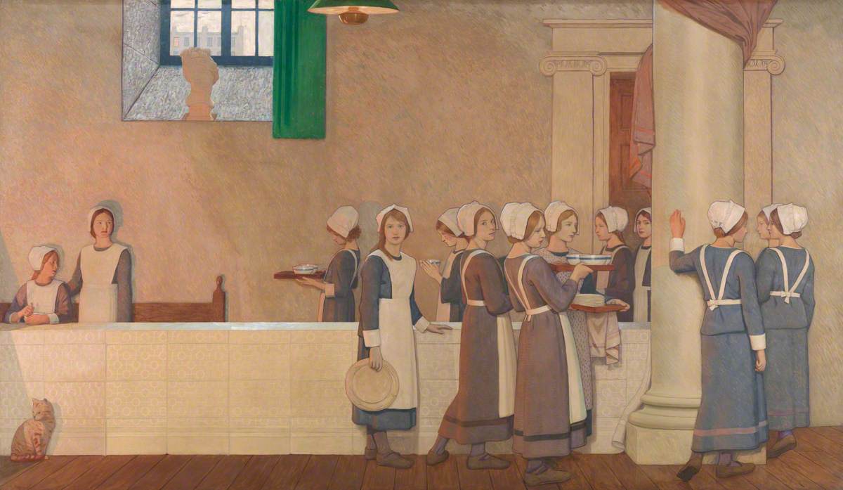 Orphan Girls in the Refectory of a Hospital, Proceeding to Their Place at the Table by Frederick Cayley Robinson