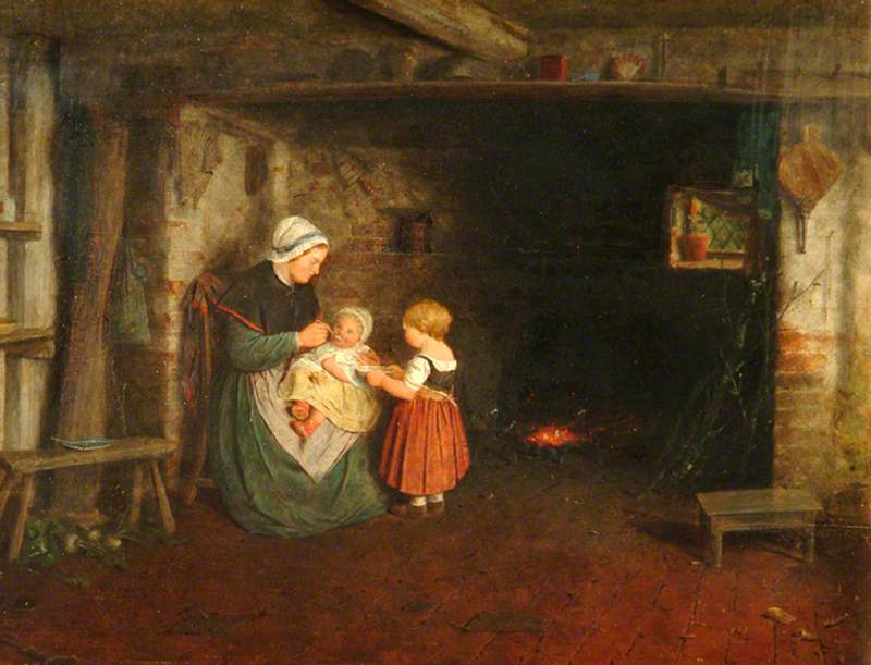 Expectation: Interior of Cottage with Mother and Children by Frederick Daniel Hardy
