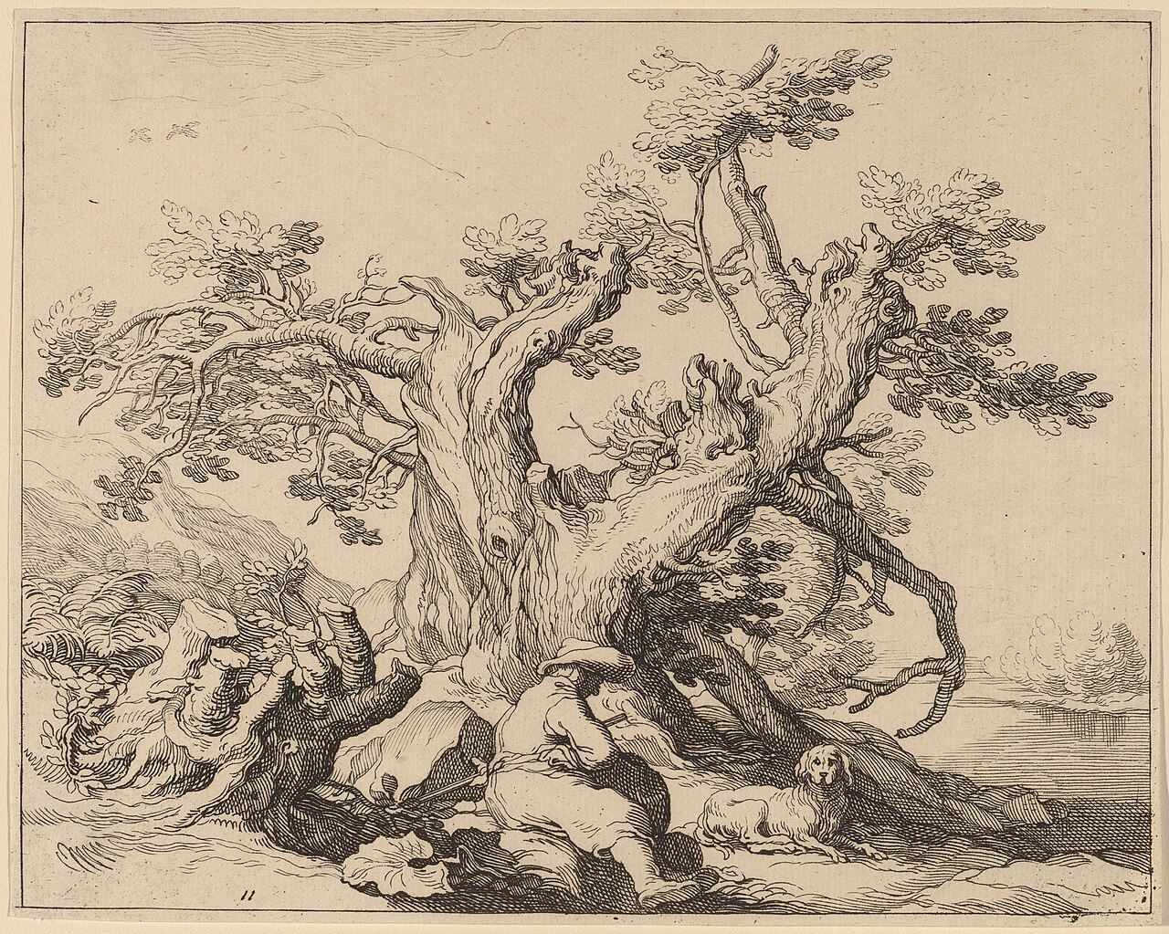 A Man and His Dog Resting by a Great Tree by Frederik Bloemaert