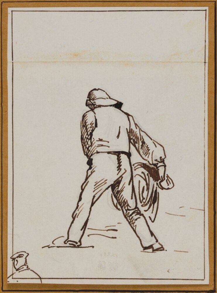 Study of a fisherman Verso: Studies of cows and a city landscape by Frederik Christian Lund
