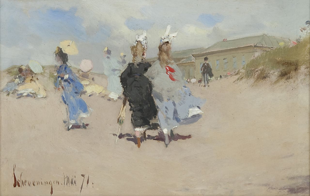 Elegant ladies at the Scheveningen Beach by Frederik Hendrik Kaemmerer