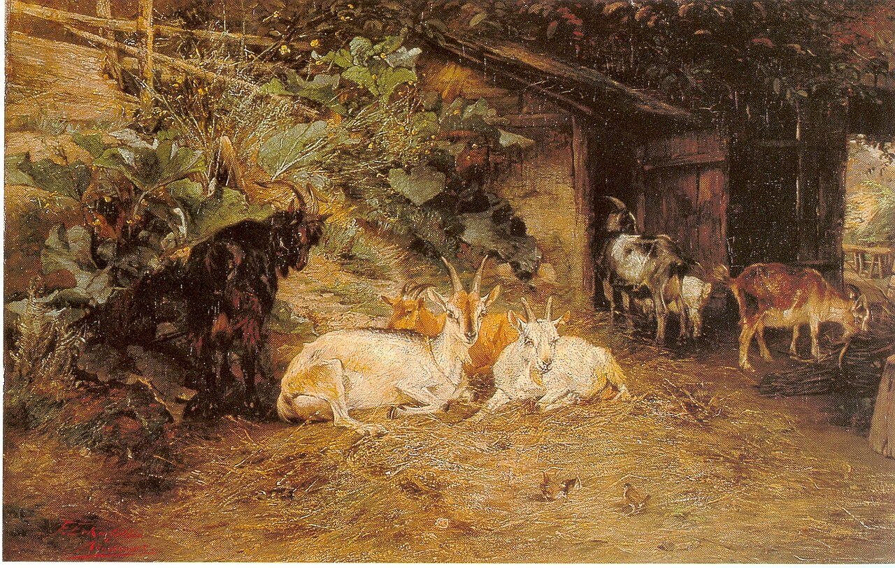 Goats at the stable by Friedrich Eckenfelder