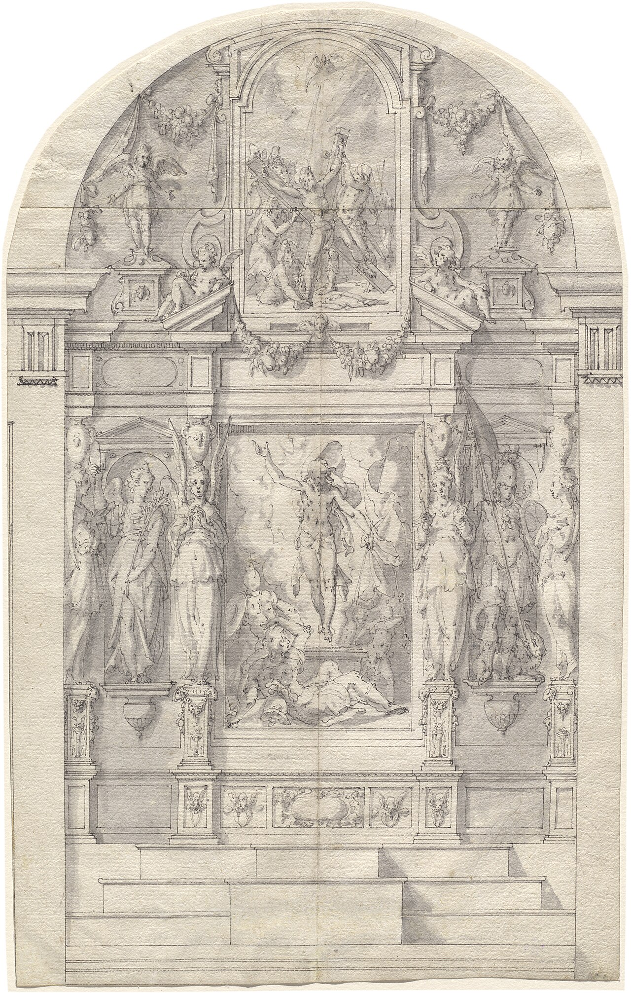 An Elaborate Altar with the Resurrection of Christ and the Martyrdom of Saint Andrew by Friedrich Sustris