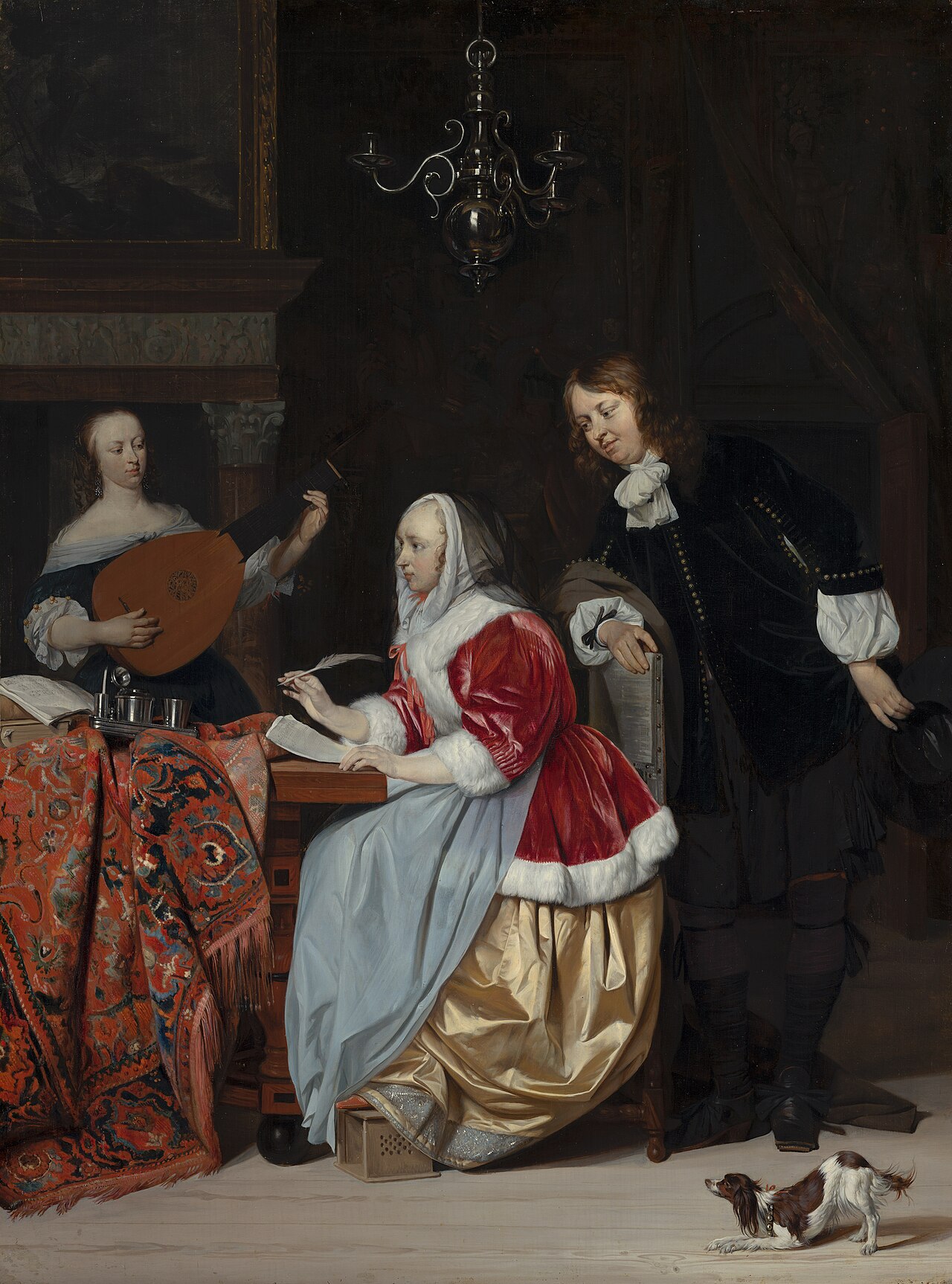 A young Woman Writing Music by Gabriel Metsu