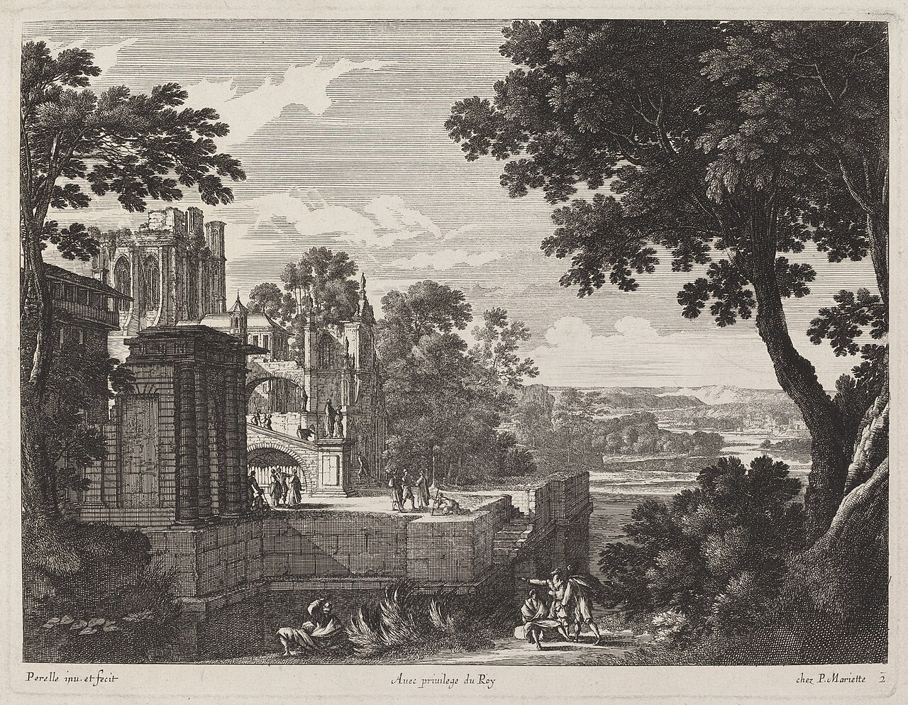 Large Landscape with a Ruined Abbey by Gabriel Pérelle