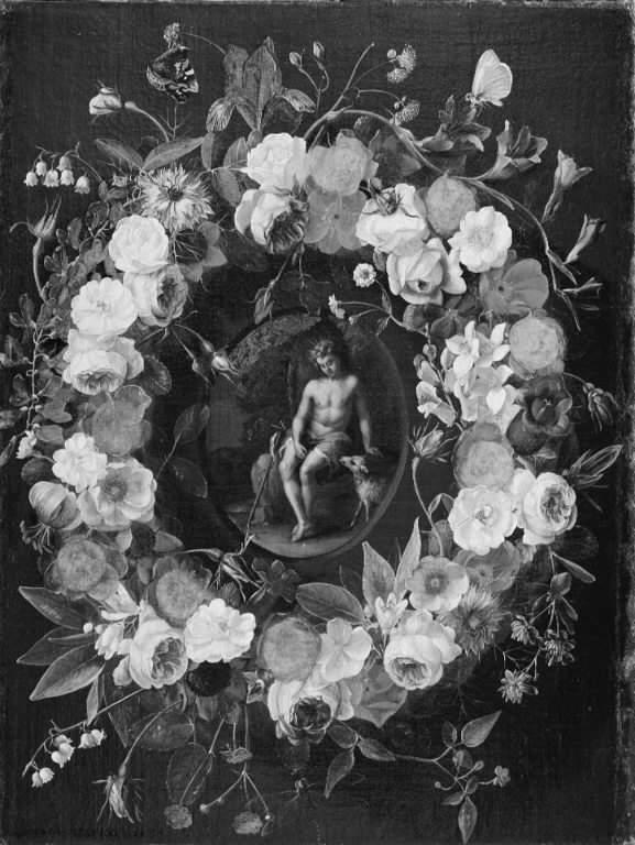 Flower garland surrounding John the Baptist with the lamb by Gaspar Peeter Verbruggen the Elder