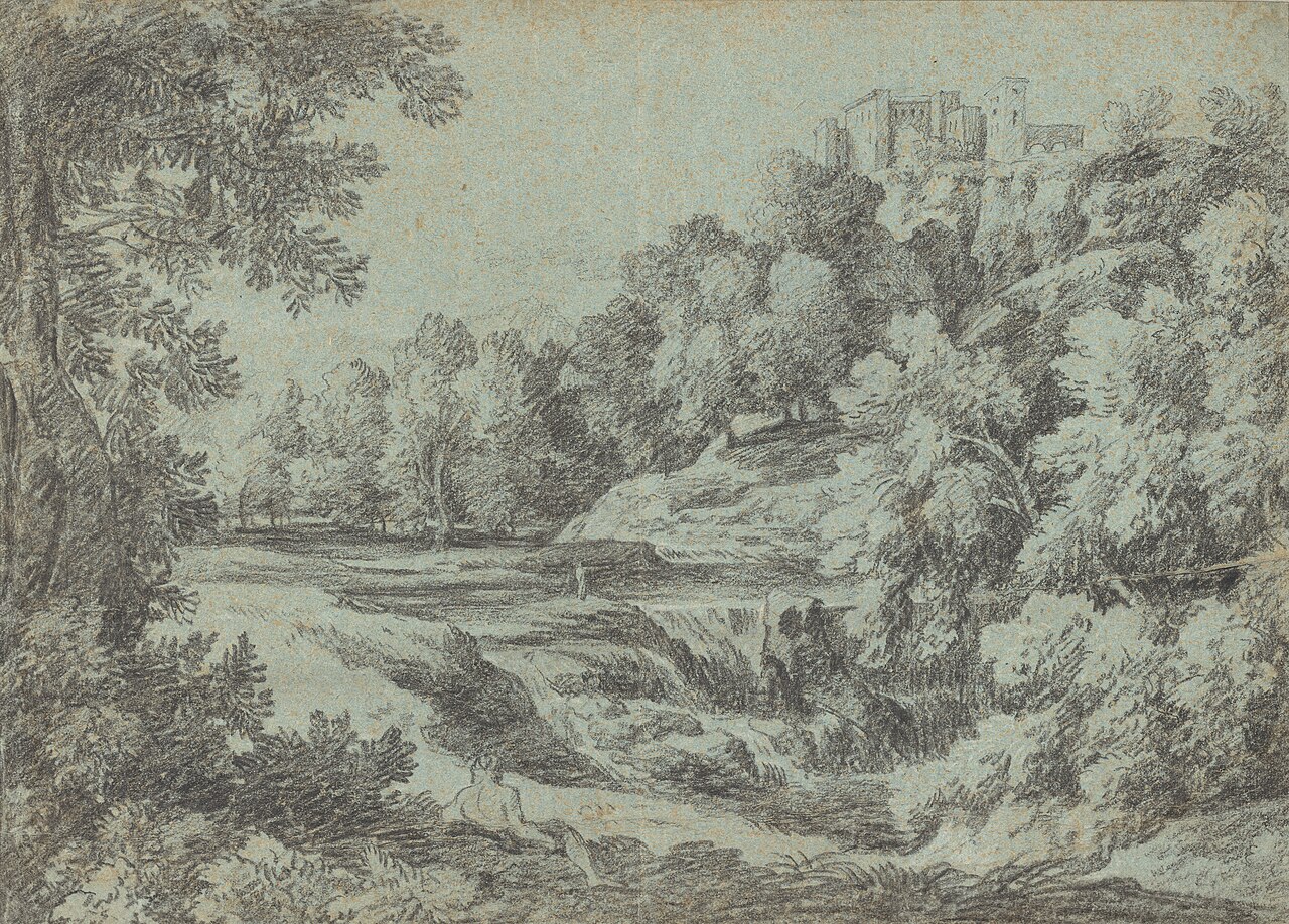 Italian Landscape with Fortifications and a Waterfall by Gaspard Dughet