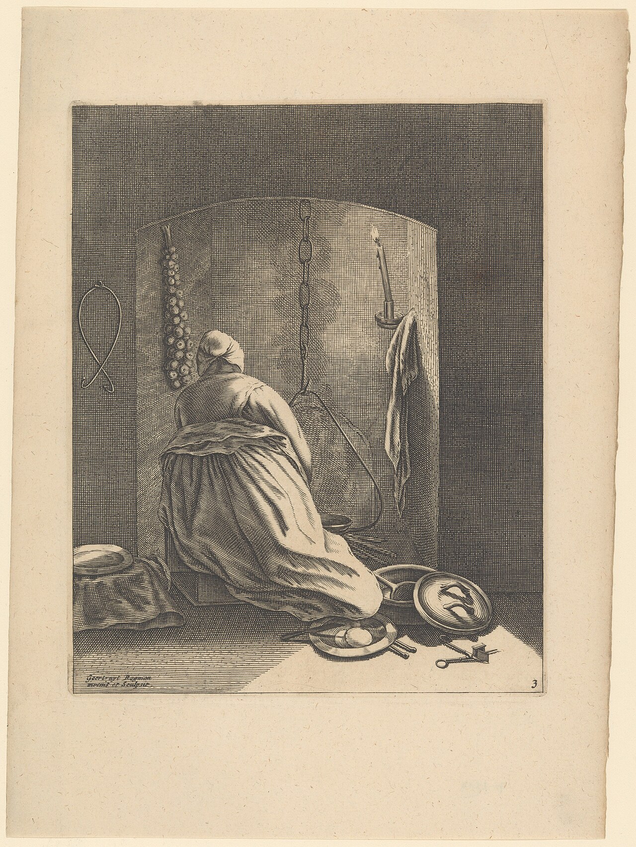 A Woman Cooking, Plate 3 from Five Feminine Occupations by Geertruydt Roghman