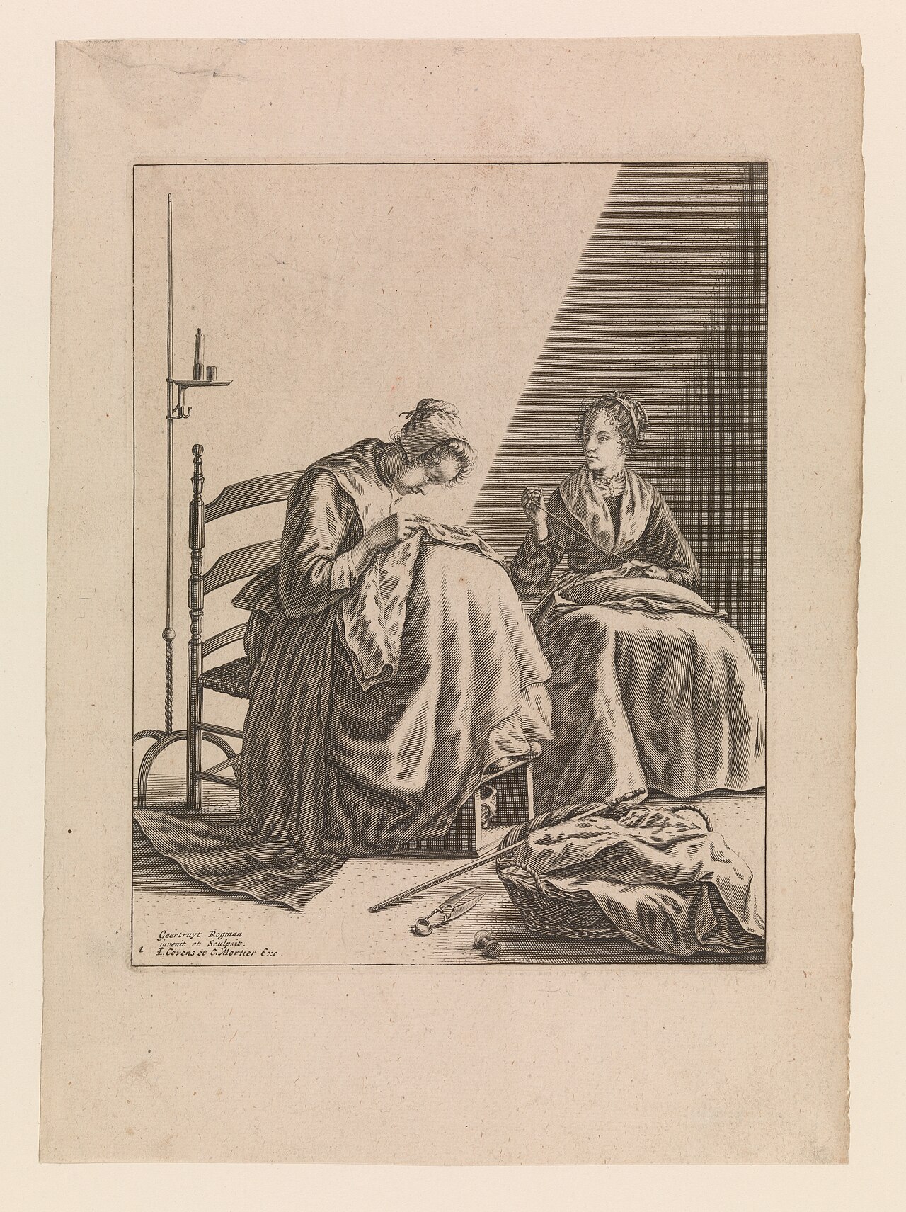 Two Women Sewing, Plate 1 from Five Feminine Occupations by Geertruydt Roghman