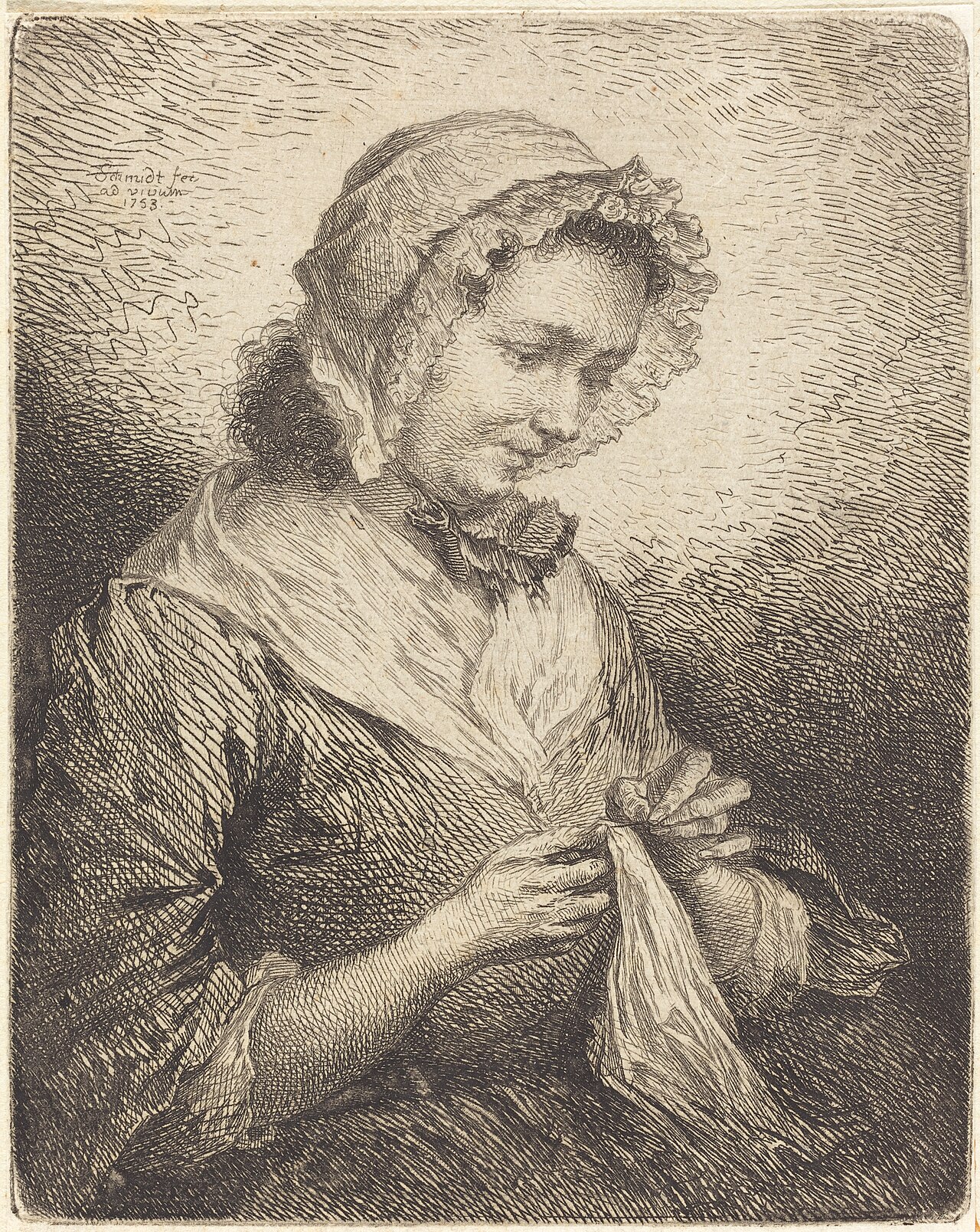 The Artist's Wife Sewing by Georg Friedrich Schmidt