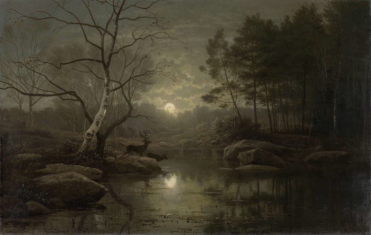 Forest Landscape in the Moonlight by Georg Saal