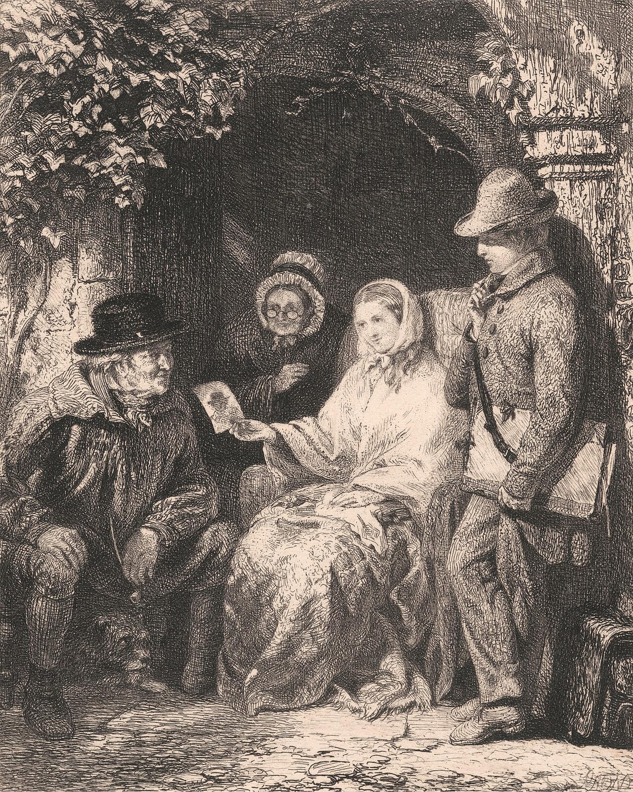 Group inspecting boy's Drawing by George Bernard O'Neill