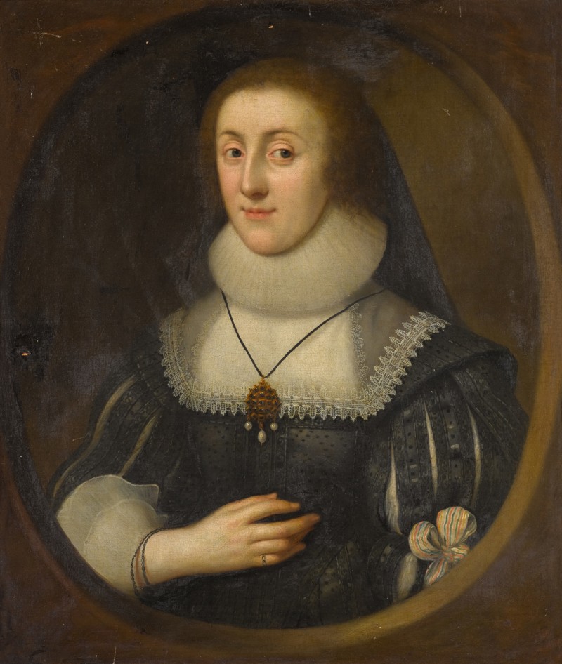Portrait of a Lady, in a Slashed Black Dress with a Lace Collar and Ruff by George Geldorp