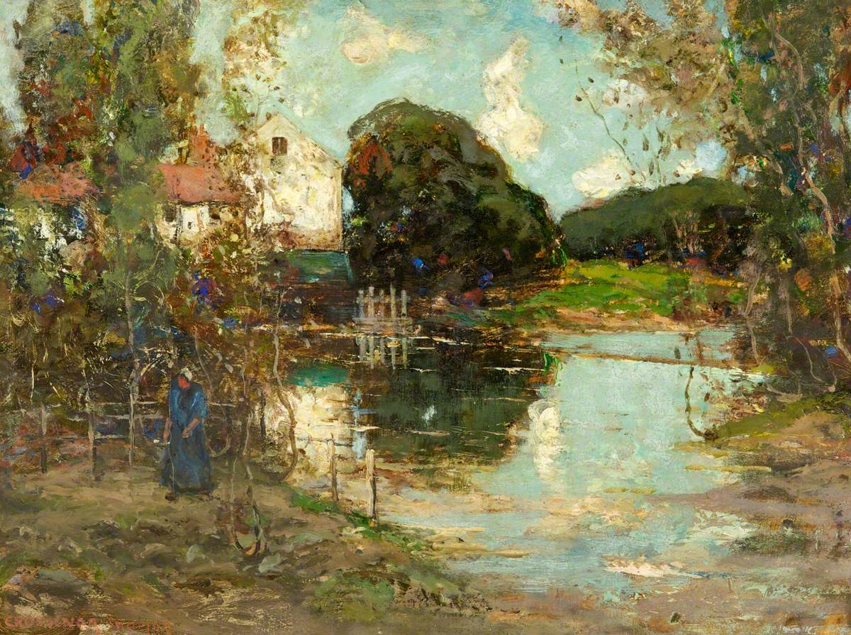 Landscape with a Farmhouse and a Figure by George Grosvenor Thomas
