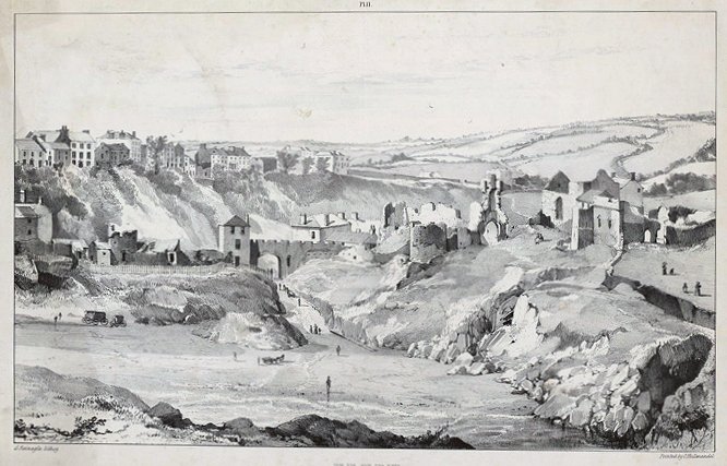 Tenby: ruins of castle & the gate leading to the south sands; no. 3 of the Panoramic View by George Philip Reinagle
