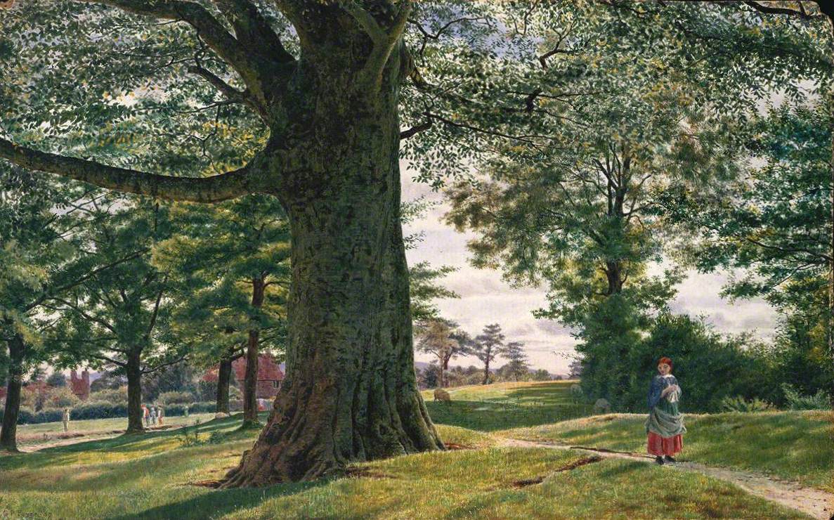 A Girl by a Beech Tree in a Landscape by George Price Boyce