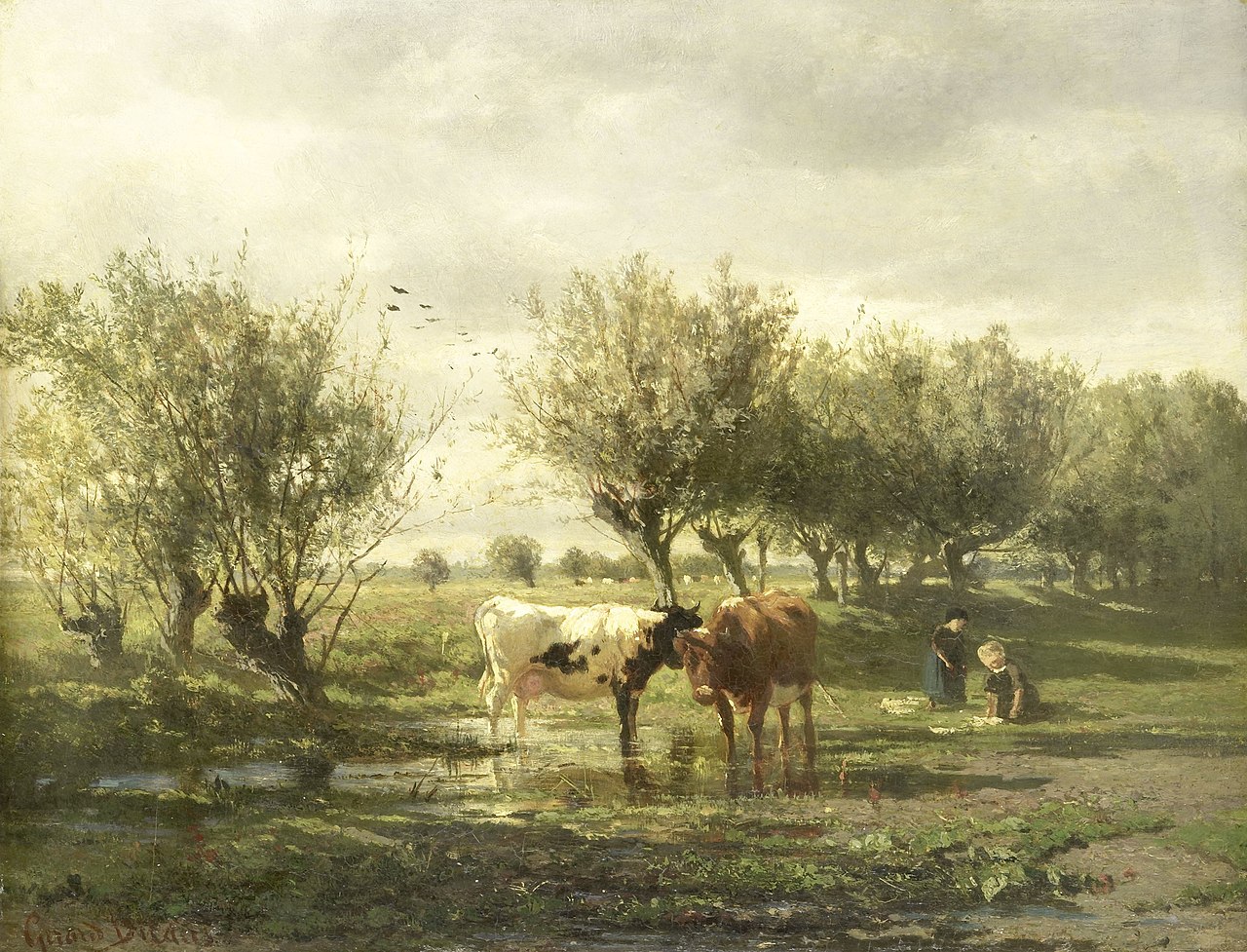 Cows at a pond by Gerard Bilders
