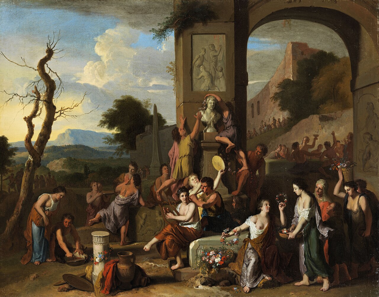 A sacrifice in Roman ruins by Gerard Hoet