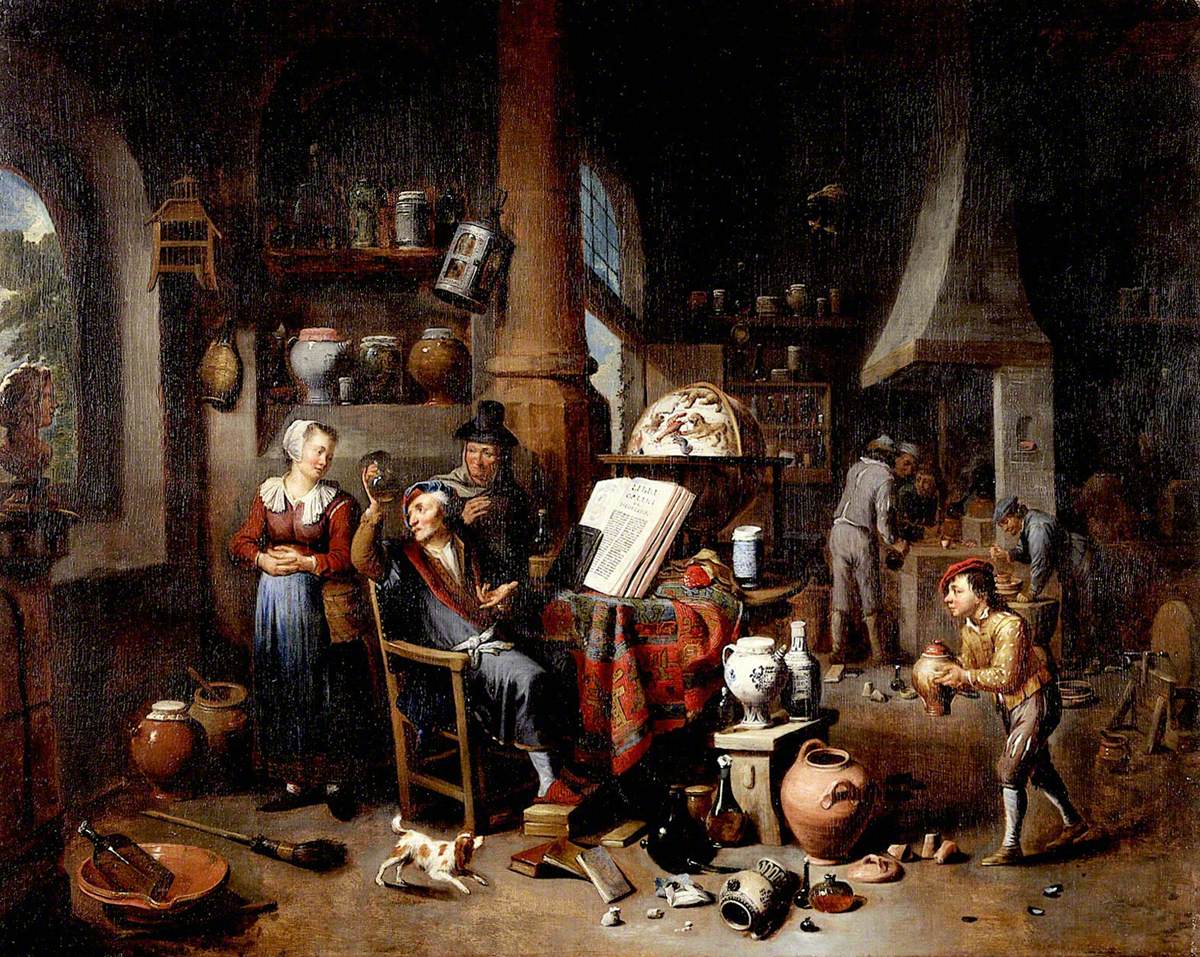 A Physician Sitting before a Table, Holding a Urine Flask by Gerard Thomas