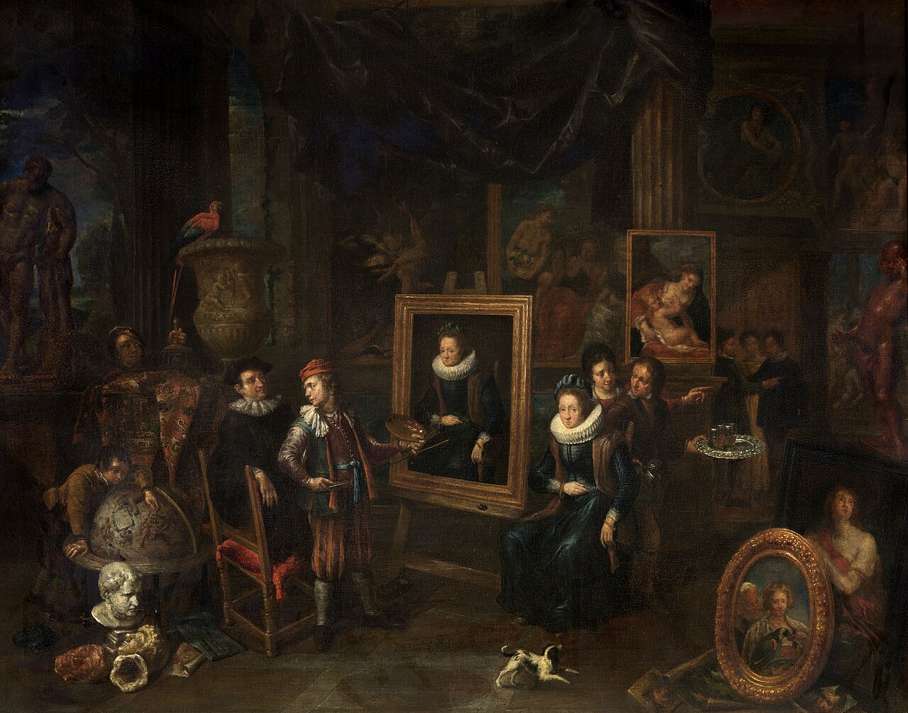 Interior of a painter's workshop with visitors by Gerard Thomas