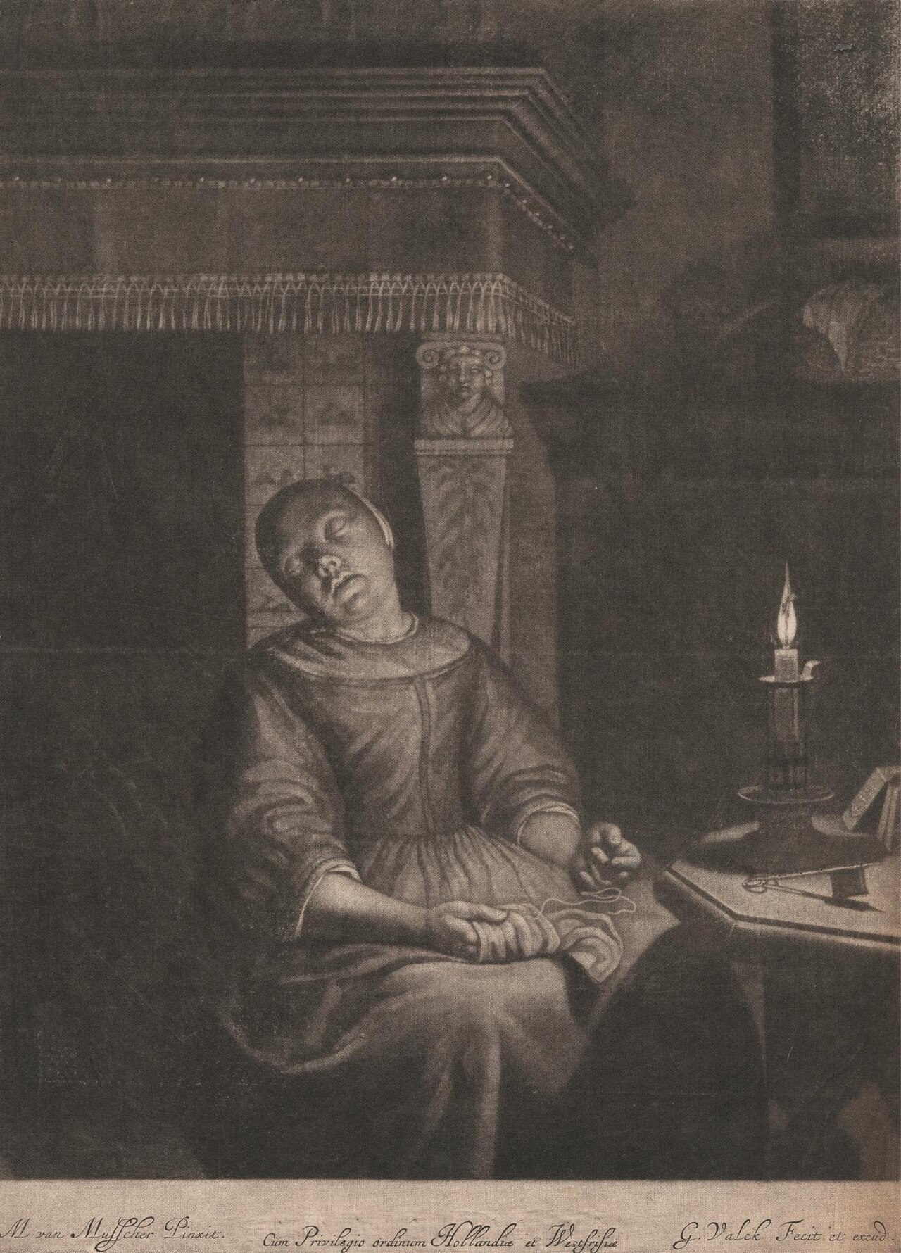 The Seated Sleeping Seamstress by Gerard Valck