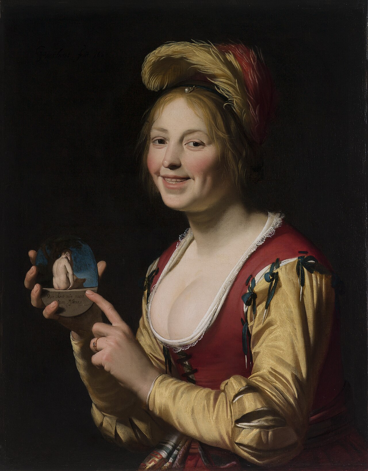 Smiling Girl, a Courtesan, Holding an Obscene Image by Gerard van Honthorst