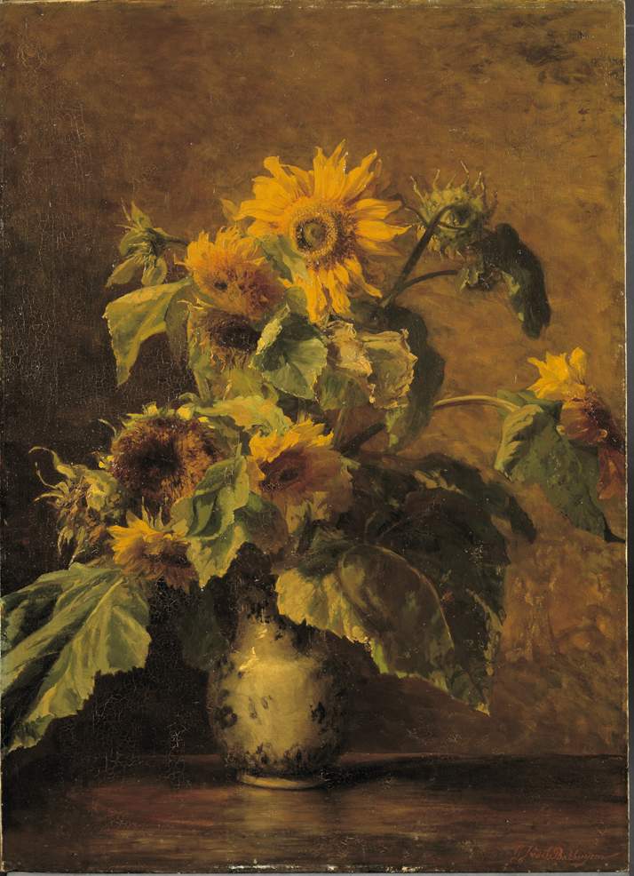 Sunflowers in a vase by Gerardina Jacoba van de Sande Bakhuyzen