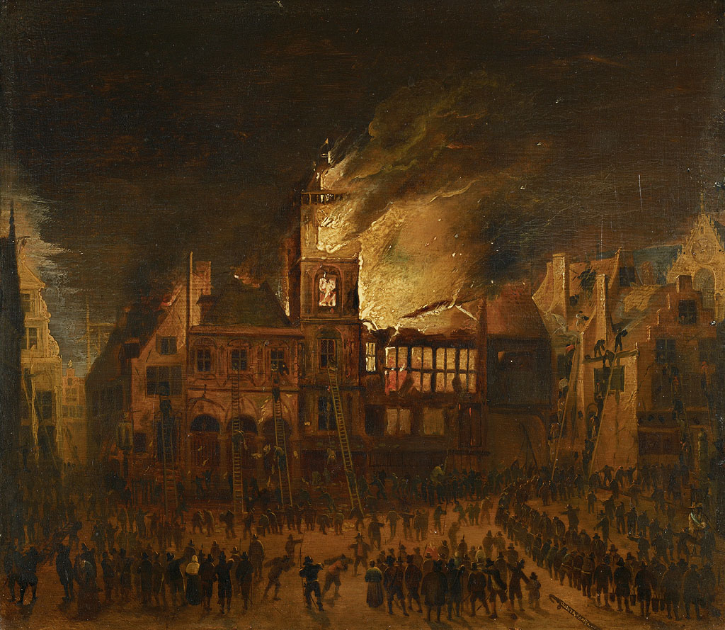 Fire in the Old City Hall of Amsterdam by Gerrit Lundens