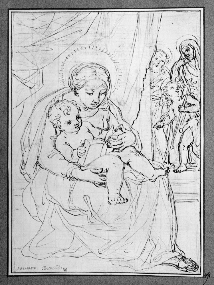 The Virgin and Child. To the right in the back-ground St. Joseph, St. John as a Child and St. Elisabeth by Giacinto Calandrucci