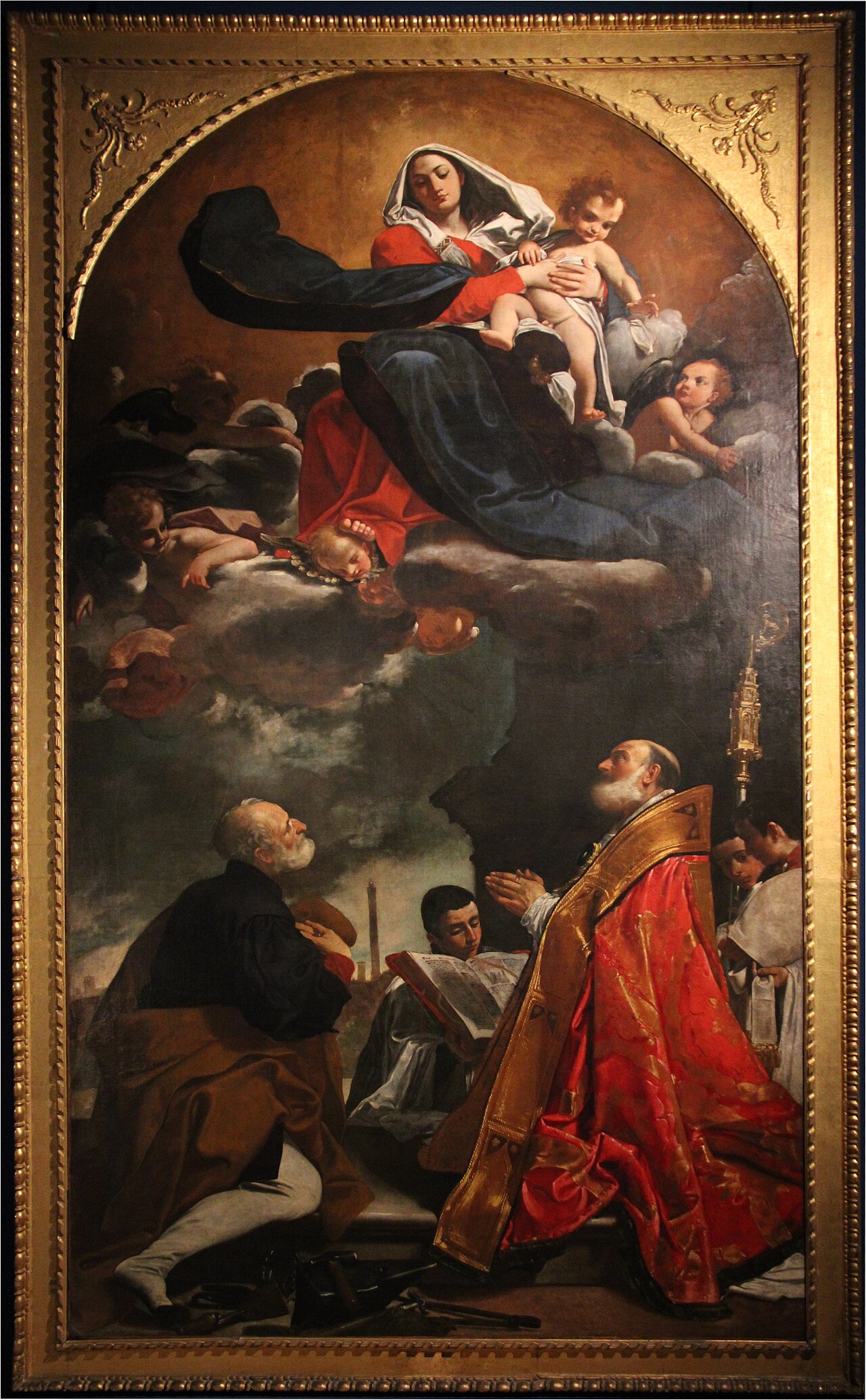 Madonna and Child in Glory with Saints Eligius and Petronius by Giacomo Cavedone