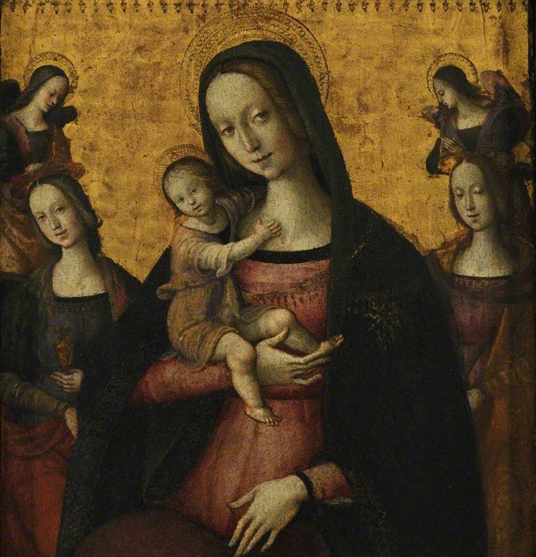 The Virgin and Child (with Saint Mary Magdalen left, a female martyr right, and two angels) by Giacomo Pacchiarotti
