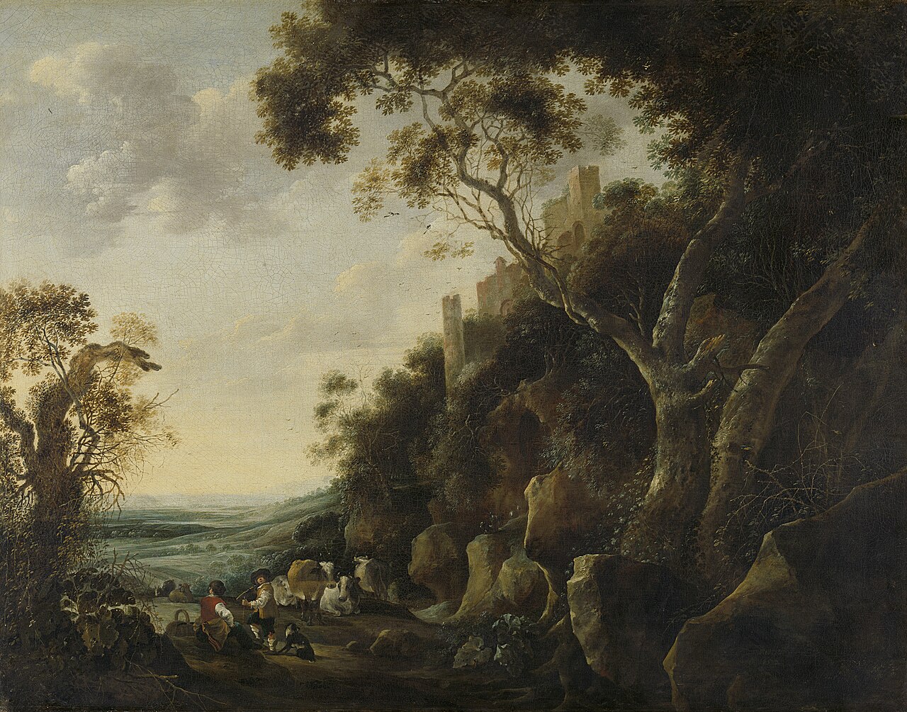 Landscape with herdsmen by Gijsbert d'Hondecoeter