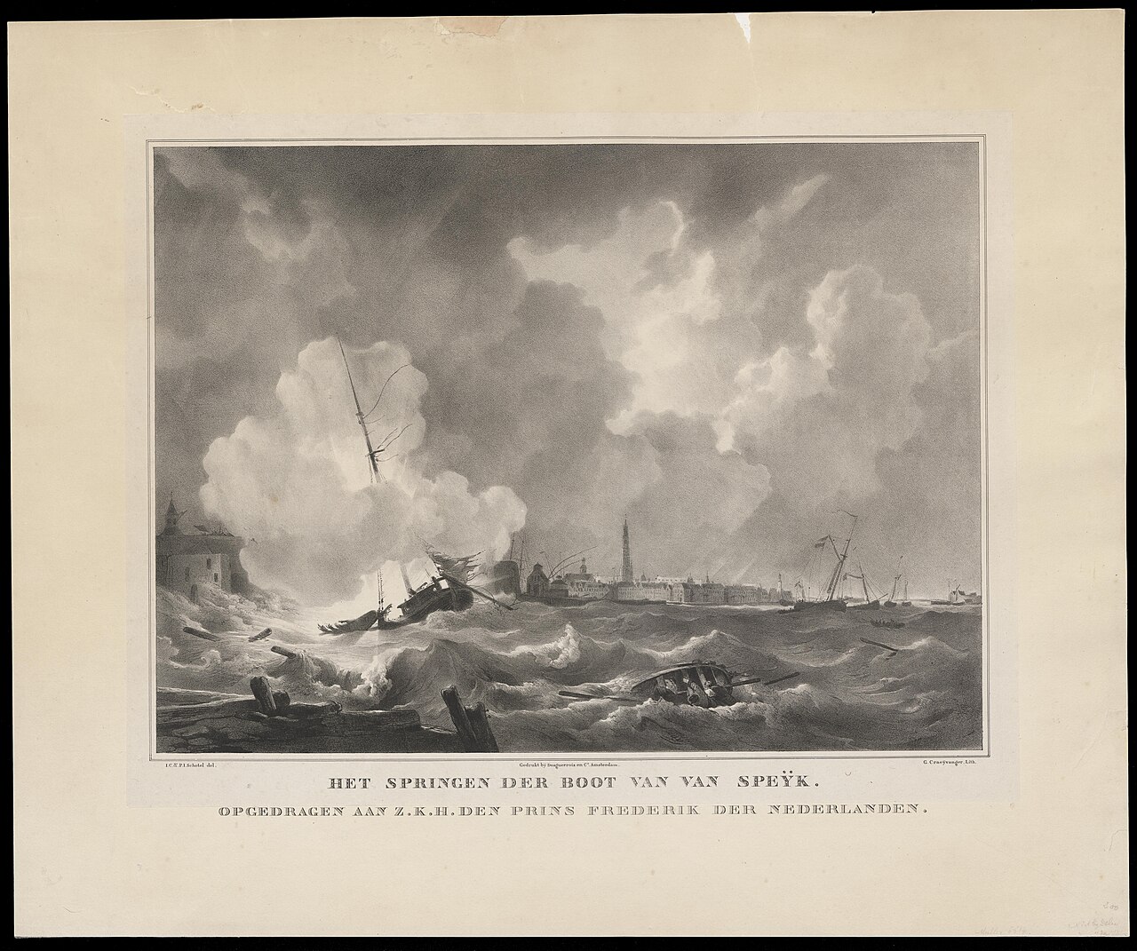 Het springen der boot van Van Speijk. by Gijsbertus Craeyvanger