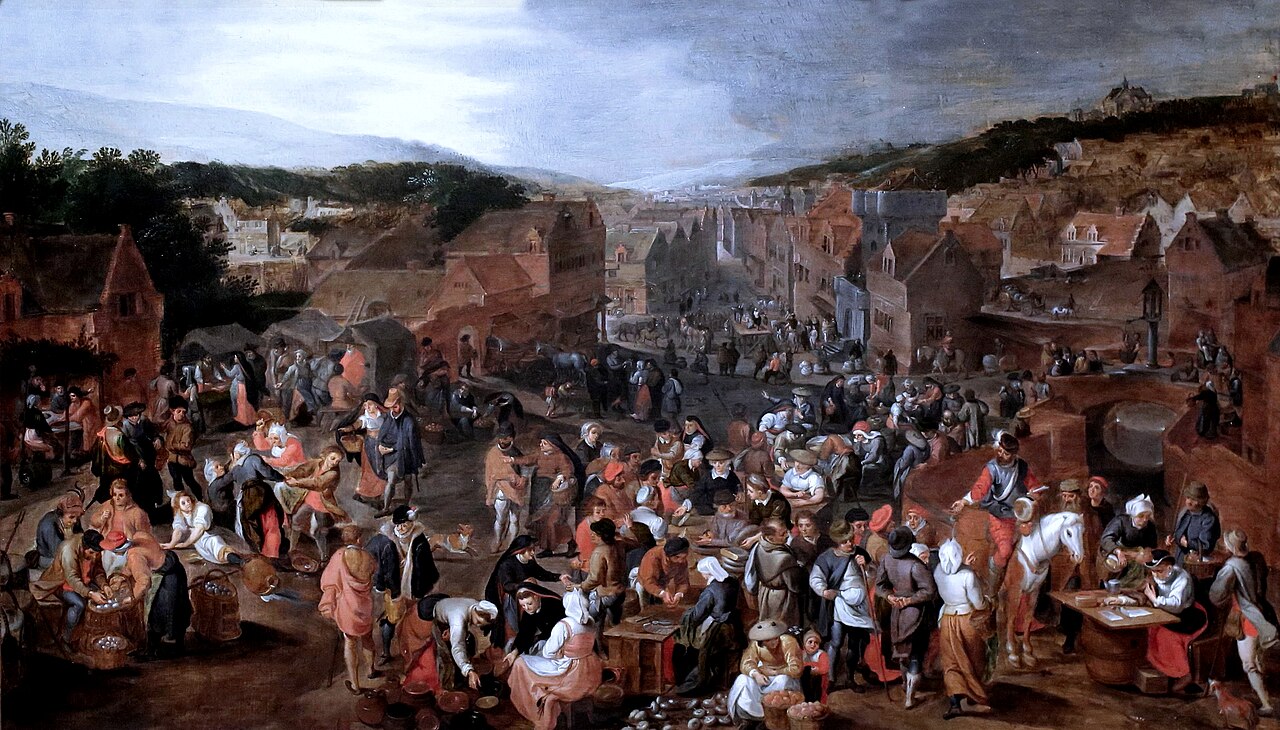 Market Scene on the Village Square by Gillis Mostaert